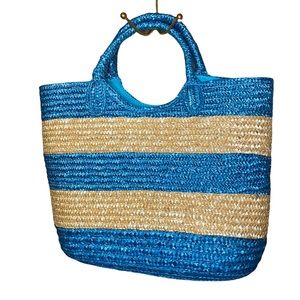 Ralph Lauren straw and teal tote/beach bag